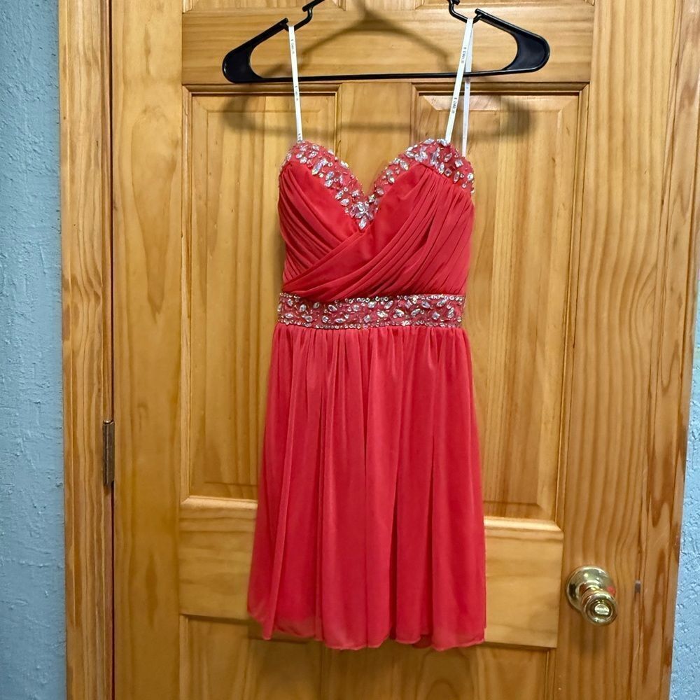 B. Darlin size 1/2 mini coral color formal gown rhinestone embellished